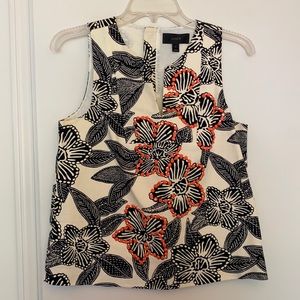 J. Crew Black and Off White Floral Sleeveless Top